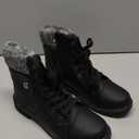 FRACORA Women's PU Leather Combat Boots Warm Fur Lined Black Ankle Booties Side Zipper White Boots Non-slip Winter Boots (8)