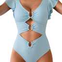 B2prity Women One Piece Swimsuit Tummy Control Ruffle Sleeve V Neck Bathing Suit Cutout Sexy High Waisted Monokini 2XL