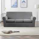 4 Pieces Velvet Sofa Covers for 3 Cushion Couch Washable 3 Seat Slipcovers for Couches and Sofas Stretch Soft Couch Covers for Dogs (Dark Grey, Sofa)