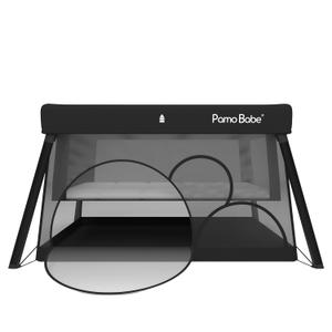 Pamo Babe Travel Crib - Lightweight Baby Playpen with Bassinet, Portable Mini Playard (Black)