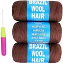 4 Roll Natural Brazilian Wool Hair Yarn Hair for Jumbo Braids Braiding Hair for Soft Locs Faux Locs Goddess Locs Hair Extension Senegalese Twist Crochet Hair for Black Women(Brown,4Roll)