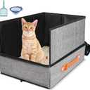 17.7''x 13.5''x 13.7" Travel Litter Box for Cats, Collapsible Cat Litter Box with Lid, Portable Cat Box with Zipper & Hard Bottom, Leak-Proof Kitty Litter Pan for Car Hotel Airplane, Water-Resistant
