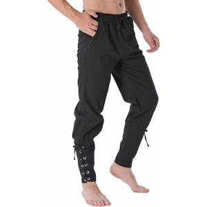 Mens Medieval Viking Pants Halloween Navigator Pirate Pants Renaissance Ankle Banded Lace Up Casual Trousers (Medium, Black)
