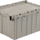 Global Industrial Plastic Attached Lid Shipping & Storage Tote 21-7/8""x15-1/4""x12-7/8"" Gray - 1 Each