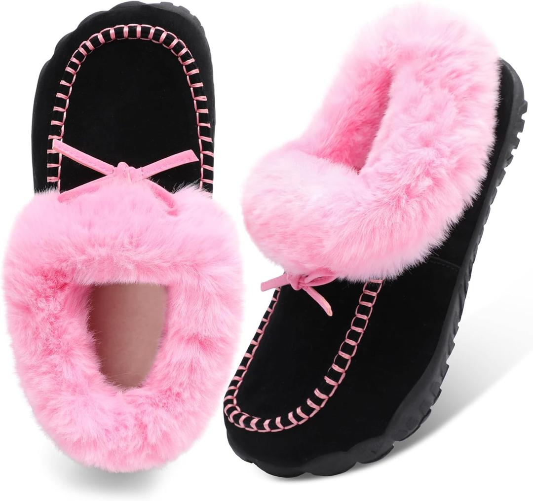 BARERUN Womens Moccasin Snow Boots Warm Winter Boots Ankle Boots for Women Outdoor Fur Lined Womens Shoes Slippers (7, Pink)