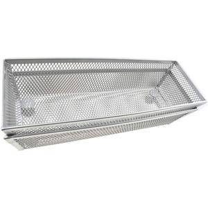 HAHIYO Stackable Mesh Tray Cup 9 x 3 x 2 inches Sturdy Container for Desk Drawer Organizer Collection for Home Office School kitchen Soft Foam Feet No Sharp Edges 2 Pack Silver