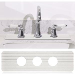 Teenyyou 3 Hole White Faucet Mat for Kitchen Sink 16.1 x 5 Kitchen Faucet Absorbent Mat Diatomite Splash Guard for Sink Quick Drying Stone Drip Catcher for Bathroom Counter