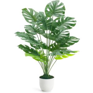 Der Rose 28" Fake Plants Large Artificial Monstera Faux Potted Plants Indoor Tall Tree for Living Room Decor (White)