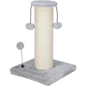 Dimaka Large Heavy Cat Scratching Post for Cats with 6" Wide Elevated Top Stand, Cat Tree Scratcher, 4.5" Dia. Big Sisal Rope Pole with 3 Teasing Balls, Extra Heavy Thick Stable Base (Grey)