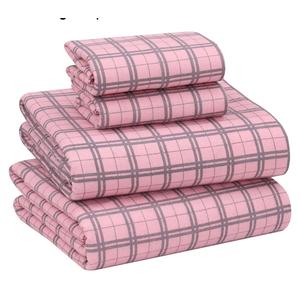 RUVANTI Flannel Sheets Queen Size - 100% Cotton Double Brushed Bed Sheets, Deep Pockets 16 Inches Queen Sheet Set, All Seasons Breathable & Extra Soft - Warm & Cozy, 4 Piece, Check & Bolt Pink