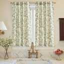 jinchan Small Window Curtains 45 Inch Linen Floral Curtain Set for Kitchen Bathroom Cafe Curtains Light Filtering Window Treatment Farmhouse Cottagecore Back Tab Drapes 2 Panels Green on Beige