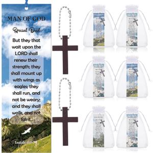 24 Pcs Father's Day Christian Gifts Include 12 Wooden Cross Charm 12 Man of God Bookmark Religious Church Gift Special Dad for Men Church Prizes Party Favor