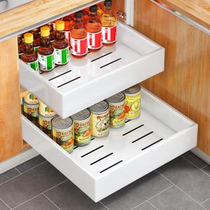 Pull out Cabinet Organizer, 21"Deep, Heavy Duty Full-Extension Slide out Drawers for Kitchen Cabinets with Nano Adhesive, Roll Out Shelf Sliding Cabinet for Pots, Bathroom, Pantry, Under Sink, White (13.8"Wide-21"Deep (1Pack)