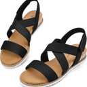 mysoft Women's Wedge Sandals Casual Low Heel Comfortable Walking Espadrilles Elastic Strap Slip on Shoes (Black, L)