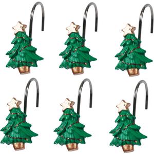 Twofishes Xmas Tree Shower Curtain Hooks Set of 12 Decorative Rust Proof Christmas Tree Shower Curtain Rings Pack of 12