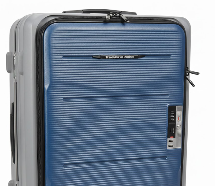 Travel Sentry 
Luggage Foldable Suitcases 3-speed Adjustable Trolley Carry On Luggage Front Open Suitcase With Universal Wheel Boarding Luggage,Blue&Grey