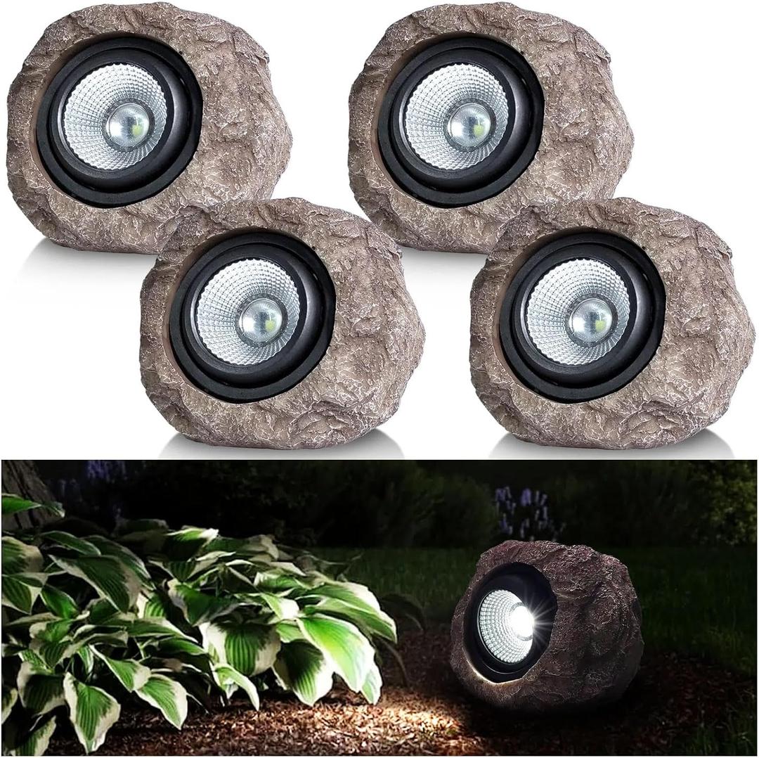 Solar Garden Rock Lights Outdoor - IP65 LED Waterproof Solar Spotlight, Solar Powered Landscape Lights Decorative Garden Stone Light for Pathway, Walkway, Yard, Patio (4 Pack)