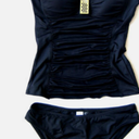 Aidonger One Piece Swimsuit Tummy Control Color Block Bathing Suits for Women Ruched Slimming Swim Suit Tie Back (Medium)