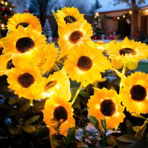 Christmas Flowers Solar Pathway Lights Outdoor, 2 Pack 6 Sunflower Solar Lights Outdoor, Waterproof Solar Sunflower Garden Lights, Decorative Sunflower Solar Pathway Lights for Garden Lawn Patio Yard