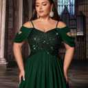 Women's Sequin Plus Size Wedding Guest Bridesmaid Dresses Maxi Gown for Formal Prom Cocktail Party Evening Events (Green, XXL)