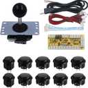 Arcade Game Controller Button Microswitch 8 Way Joystick Zero Delay USB Encoder Cable Stick DIY Kit for PC MAME Retropie Raspberry Pi (Black)