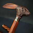 Copper Antique Bunny Head Handle Metal Jackrabbits Foldable Brass Handle Victorian Wooden Walking Stick Cane Ideal Vintage Gift Men Women Father/Mother