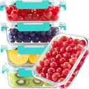 BAYZZ Glass Food Storage Containers, 5 Pack 35 Oz Glass Meal Prep Containers, Lunch Boxes with Airtight BPA-Free Lids, Microwave, Freezer and Dishwasher Safe,Green