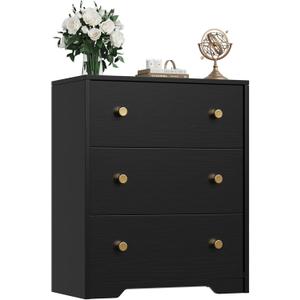 Nicehill 3 Drawer Dresser, Black Nightstand for Bedroom with Drawers, Small Dresser Bedside Table Chest of Drawers for Bedroom, Hallway, Entryway, Closets (Black)