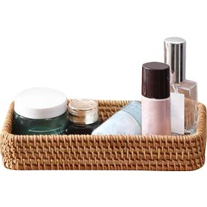 8in Rattan Bathroom Vanity Tray, Vintage Storage Basket Bin Toilet Paper Basket Small Narrow Guest Towel Napkin Holder for Bathroom Toilet Tank Vanity Countertop(Color:Brown)