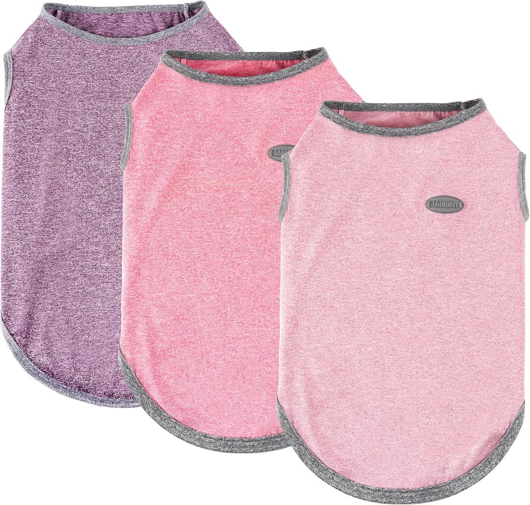 3 Pack Lightweight Sun Protection Dog Shirt Breathable Sleeveless Dog T Shirts Extra Soft Top Tank Dog Clothes for Outdoor Activities (Purple + Skin Pink + Light Pink, Large)