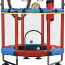 Trampoline for Kids, Upgrade Full Anti-Rust 440lbs Indoor Outdoor Toddler Trampoline with Net, 55" Adjustable Baby Toddler Trampolines Accessories Dart Board