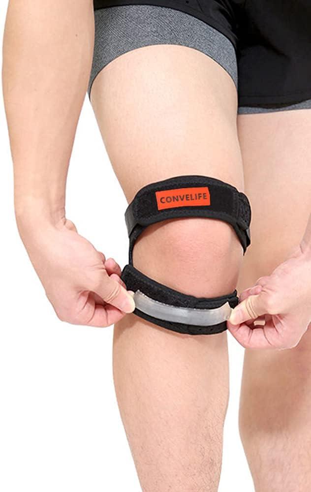 CONVELIFE Dual Patella Knee Strap (Black, 1 Count (Pack of 1))
