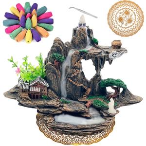Mountain Waterfall Incense BurnerBackfall Incense Holder River, Incense Falls Meditation Decor for Room with Upgrade Incense Cones and Accessories (Mountain)