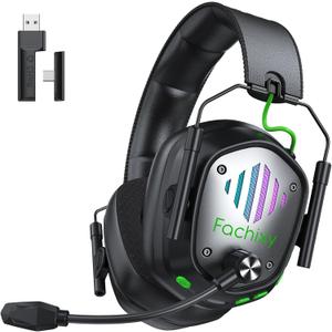 Fachixy VK81 Wireless Gaming Headset for PS5, PS4, PC, Laptop, Mac & Switch, Dual Low-Latency 2.4GHz USB/Type-C & BT 5.4, ENC Noise-Canceling Mic, 3D Stereo Sound, RGB Lighting, 48H Battery
