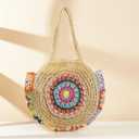 Tote Bag, Bohemian Straw Bag, Large Capacity Beach Bag, Colorful Floral Woven Bag, Shoulder Bag for Women Travel Vacation Work Daily Matching(Beige)