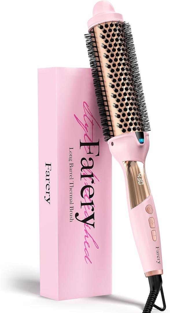 Thermal Brush Extra Long Barrel, 1.5 Inch Hot Curling Wand for Big Bouncy Curls, Non-Blowing Heated Round Brush, Ceramic Curling Wand for Medium & Long Hair, 9 Adjustable Temps, Dual Voltage