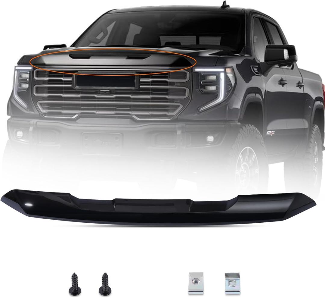 Front Upper Top Grille Molding Trim Replacement for GMC Sierra 1500 2022 2023 2024 2025 Gloss Black Painted Front Grille