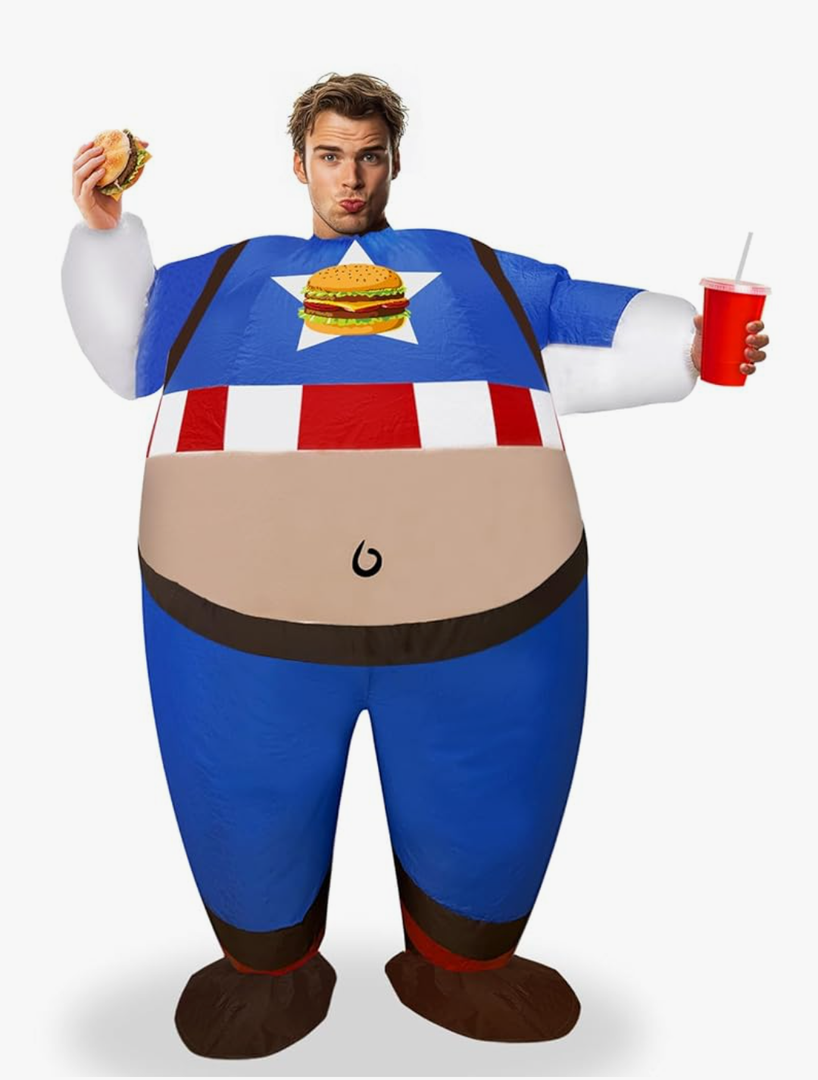 Camlinbo Chunky Chubby Super Heroes Inflatable Costume, Halloween Funny Full Body Inflatable Heroes Costume for Men,Adult Blow Up Fat Suit for Dress Up Parties