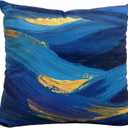 Blue and Gold Throw Pillow Cover 18x18, Soft Velvet Abstract Art Decorative Cushion Case, Modern Oil Painting Design for Sofa Couch Living Room (1 Pack, No Insert)