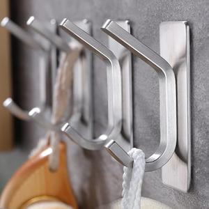 Taozun Upgraded 4-Pack Brushed Stainless Steel Adhesive Hooks - Stylish Bathroom & Coat Hooks Holder for Towels, Robes