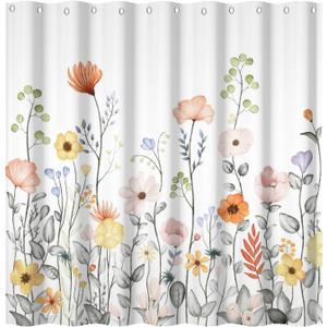 Yeele 48x72 Inch Floral Shower Curtain Vivid Watercolor Wild Plants Bath Curtains Shower Set Vintage Rustic Nature Spring Bathroom Sets Waterproof Bathroom Curtains with Hooks (Yyr00025)