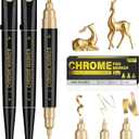 3 Pack Dual Tip Liquid Gold Chrome Markers, Permanent Shiny Gold Marker Pen for Most Surfaces, Golden Metallic High-gloss for Model Repairing, Painting, Marking or DIY Art Project
