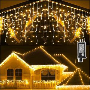 KNONEW 99ft 960 LED Christmas Lights Outdoor Decorations with 180 Drops, 8 Modes Curtain Fairy Light, Clear Wire LED String Light Indoor Decor for Wedding Party Christmas(Warm White)