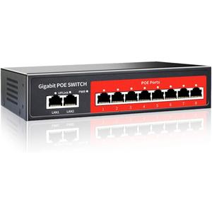 8 Port Gigabit PoE Switch with 2 Gigabit Uplink,802.3af/at Compliant,120W Built-in Power,Unmanaged Metal Plug and Play