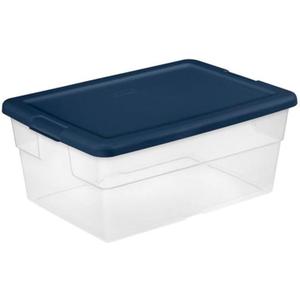 Sterilite 2 Pack Storage Boxes, Clear Plastic Stackable Bins with Lids, 16 Quart, Marine Blue