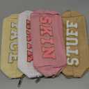 Remerry 4 PCS Nylon Cosmetic Bags Waterproof Spacious Travel Makeup Organizer for Women Chenille Letter Preppy Zipper Pouch Face Stuff Skin Hair Organizer Gift(Light Brown, Beige, Light Pink, White, 9.8" × 5.5" × 3.1)