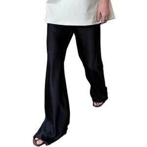 Women Satin Wide Leg Dress Pants Silk Casual Dressy Long Flowy Pants Elastic High Waisted Trousers (X-Small, Black)