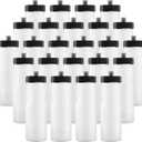 50 Strong Bulk Water Bottles | 24 Pack Sports Bottle | 22 oz. BPA-Free Easy Open with Pull Top Cap | Made in USA | Reusable Plastic Water Bottles for Adults & Kids | Top Rack Dishwasher Safe (Clear)