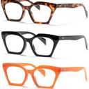 PEYEOISD 2 Pack Oversized Fashion Cat Eye Reading Glasses Women, Large Anti Blue Light Cateye Readers Flexible Spring Hange