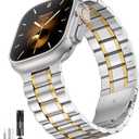 Bestig Compatible with Apple Watch Bands for Men Women 49mm 46mm 45mm 44mm 42mm(Series 3 2 1), Stainless Steel Metal Business Wristband Strap for iWatch Ultra Series 11 10 9 8 7 6 SE 5 4, Silver/Gold